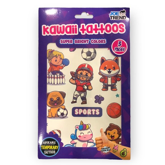 NEW - 4 JOE TREND Kawaii temporary tattoos - 1 ea Space, Treats, Sports, Animals - Picture 3 of 5